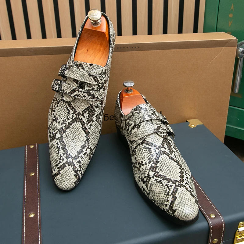 Men's British Style Snake Pattern Loafers Wedding Shoes