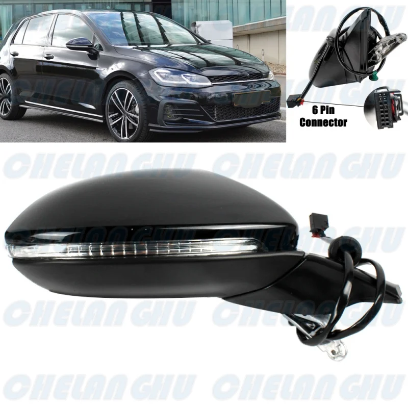 For VW Golf 7 7.5 2013 2014 2015 2016 2017 2018 2019 2020 Right Side 6 Pins Black painted Heated Power Fold mirror assembly