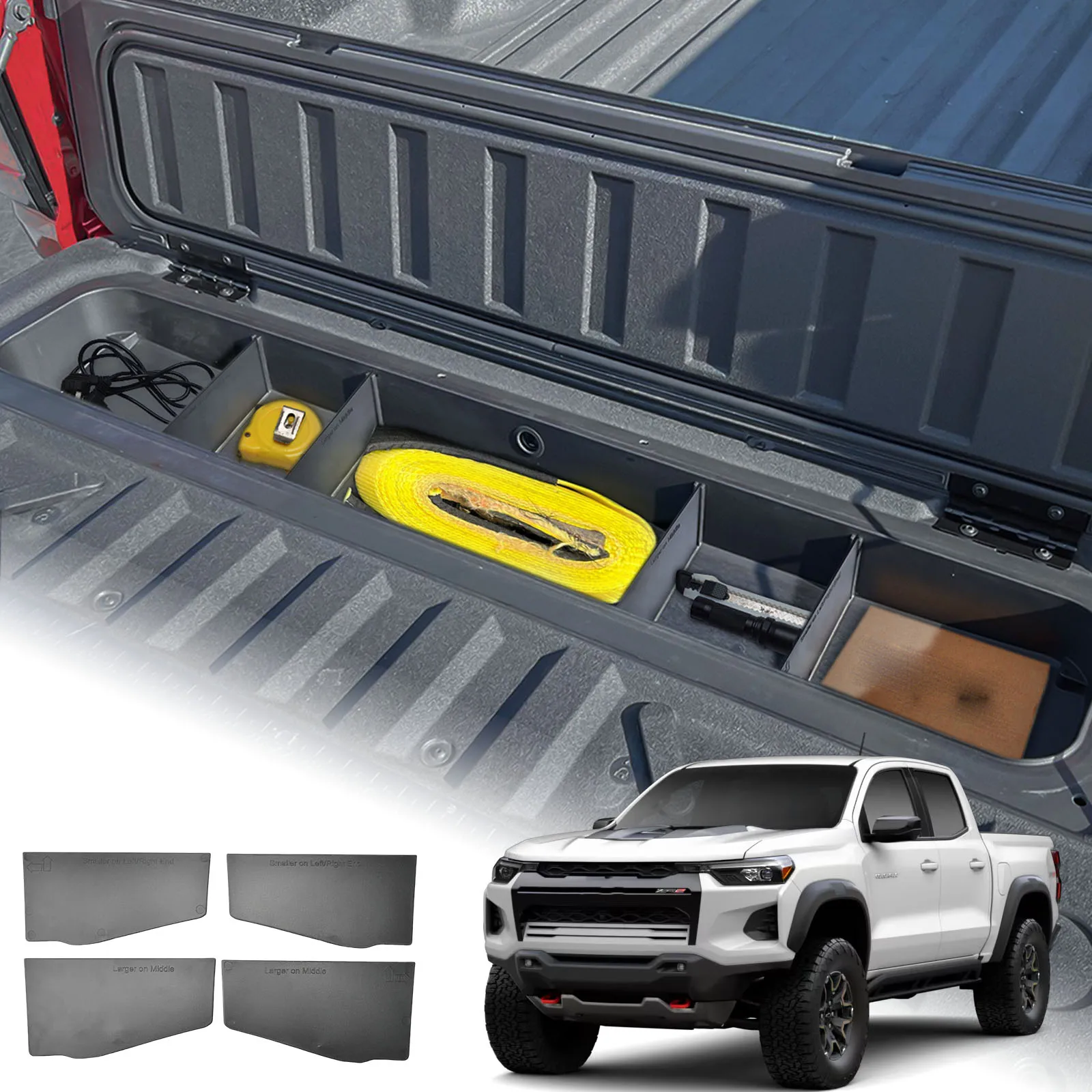 

For 2023 2024 2025 Chevy Colorado and GMC Canyon Trunk Divider 4PCS Tailgate Storage Organizer Dividers Tray Car Box Accessories
