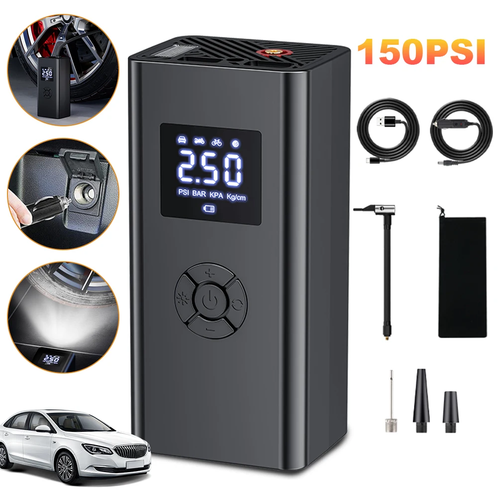 Car Air Compressor 150PSI Digital Tire Pressure Gauge Wireless Electric Tyre Inflator for Car Motorcycle Bicycle Tires and Balls