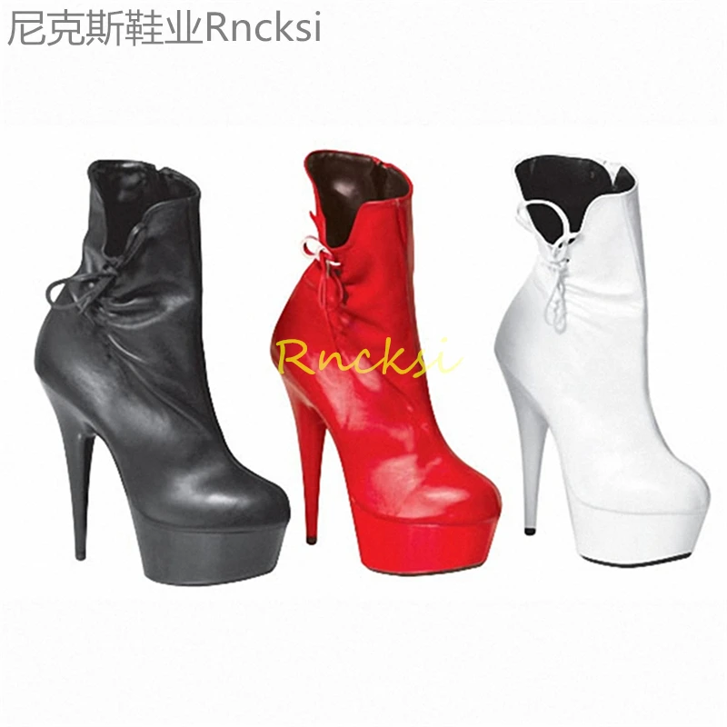 

Rncksi 15cm Heels New High ankle Boots Waterproof Platform Thick Bottom Thin Heel Sexy Night Women's Low Boots