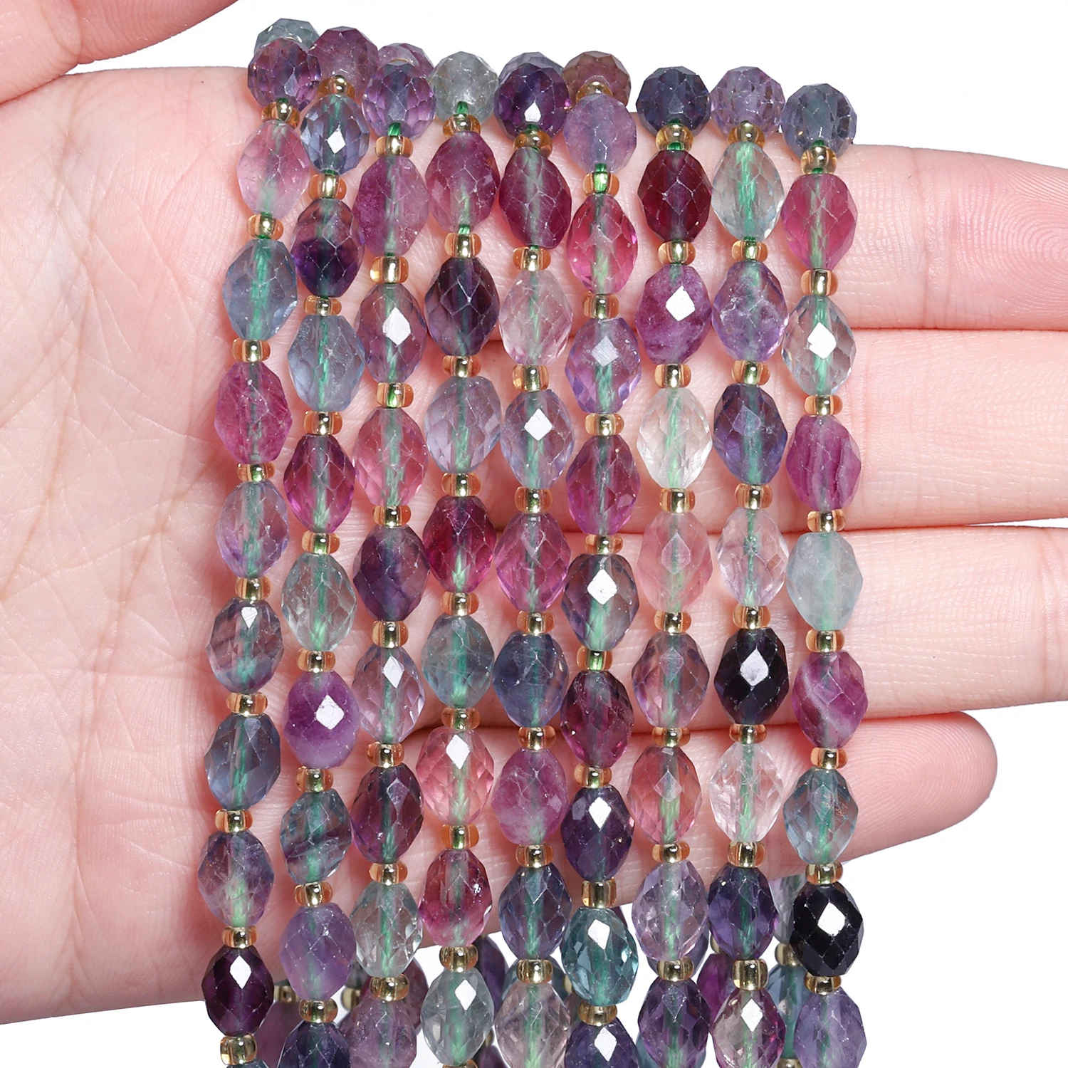 6x8MM Natural Faceted Stone Purple Colorful Fluorite Round Spacer Beads For Jewelry Making DIY Bracelet Earrings Accessories