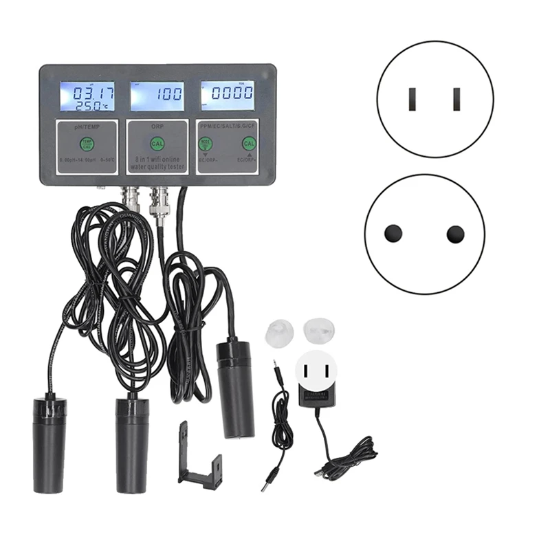 8-In-1 Rechargeable Water Quality Tester Tool S.G PH EC Salt ORP TDS CF Temp Multi Parameter Test For Aquarium Promotion