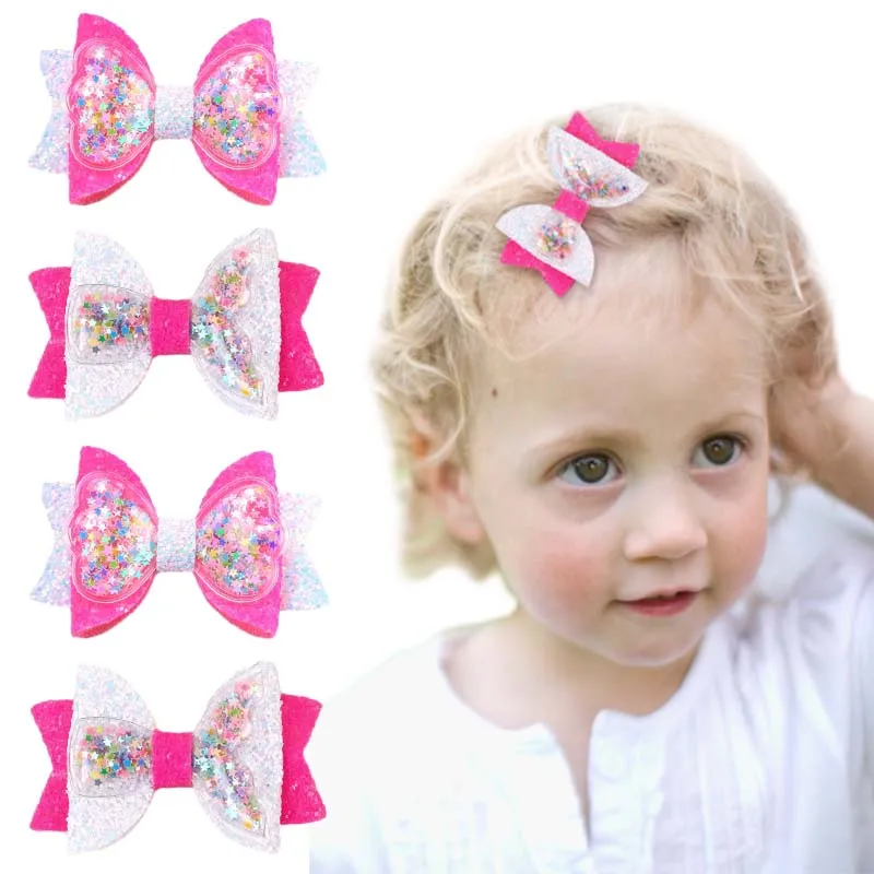 ncmama Waterproof Hair Bows Clips Glitter Star Hairpin for Girl Fashion Mermaid Bowknote Hair Pin Kids Headwear Hair Accessories