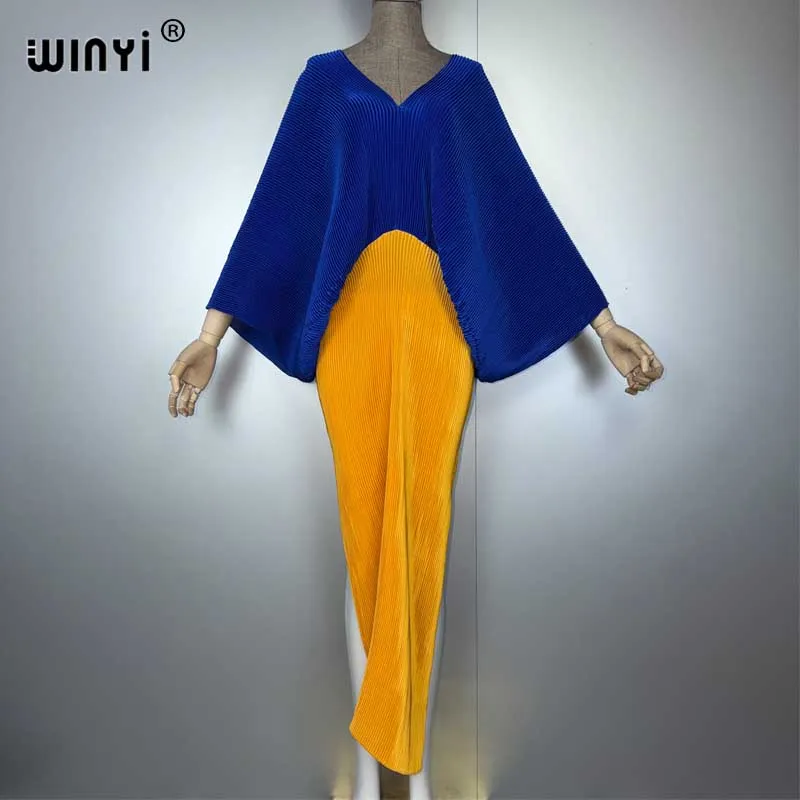 WINYI femmes nouvelle robe longue élastique ample boho robe Maxi Femme robes fête de vacances élégante robe plissée mode caftan