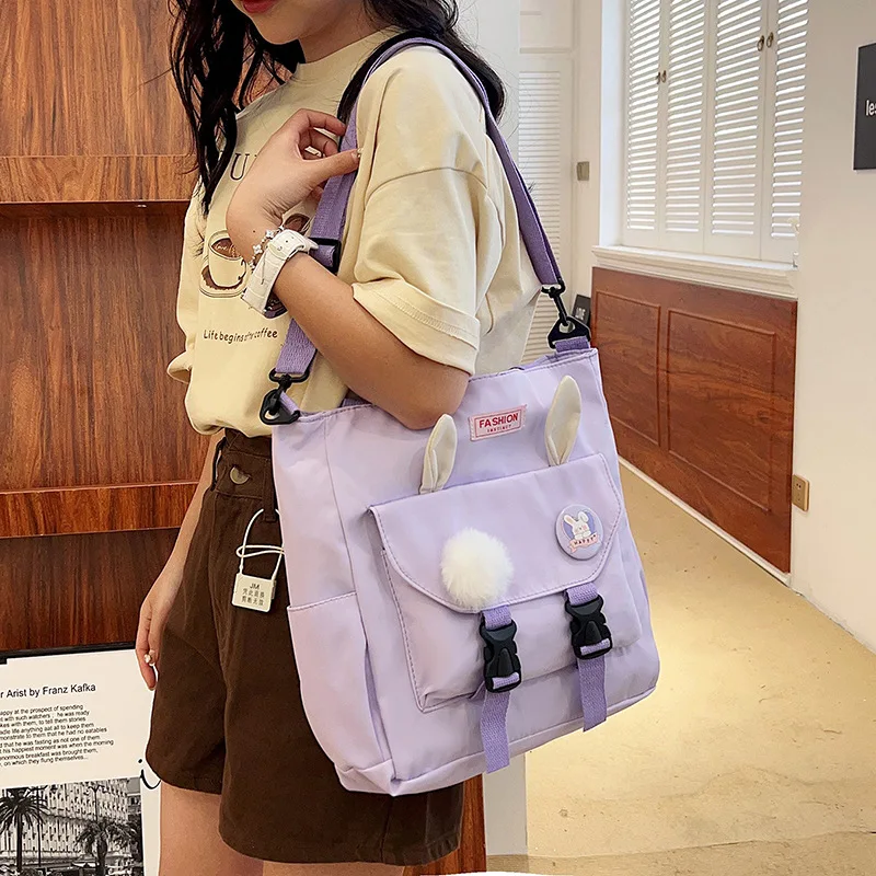 Female Student Large-capacity Make-up Shoulder Bag Korean Fashion Tote Bag Rabbit Ears Solid Color Fresh Crossbody Bag A random