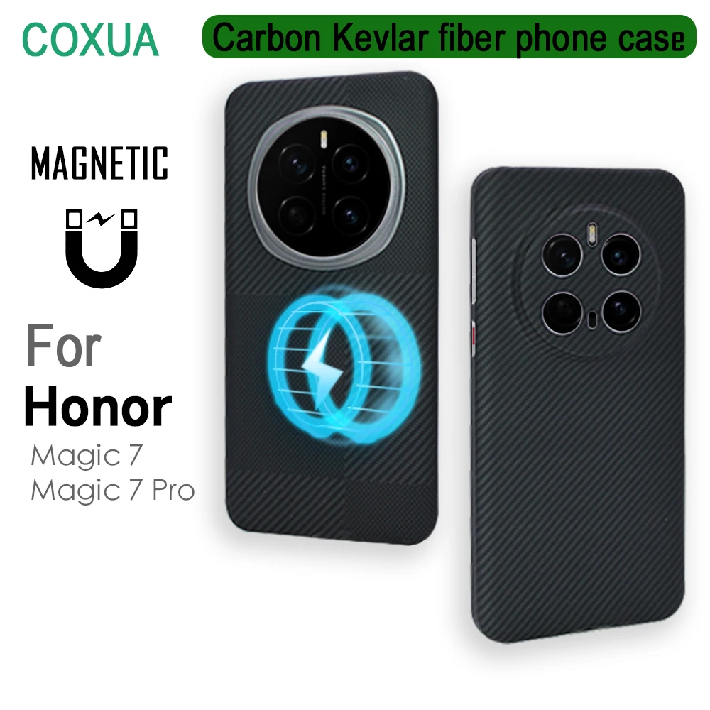 

100% Kevlar Aramid Carbon Fiber Case for Honor magic7/magic7Pro Magsafe Luxury Cover Magnetic Ultra-Thin Phone Back Case