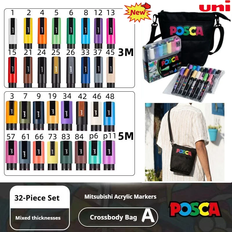 uni-posca-acrylic-markers-bundlewaterproof-lightfastportable-pouch-included-for-graffitidrawing-poster-design-art-projects