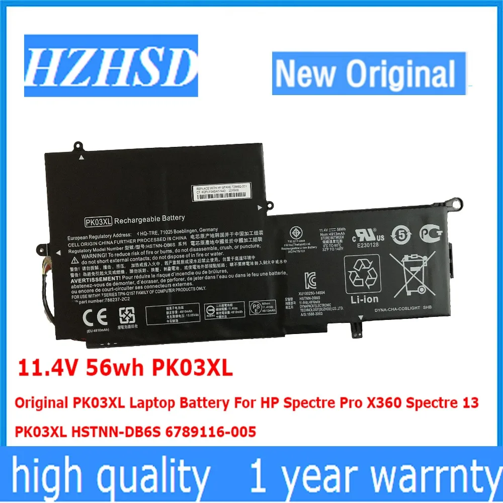 11.4V 56wh PK03XL Original PK03XL Laptop Battery For HP Pro X360 Spectre 13 PK03XL HSTNN-DB6S 6789116-005