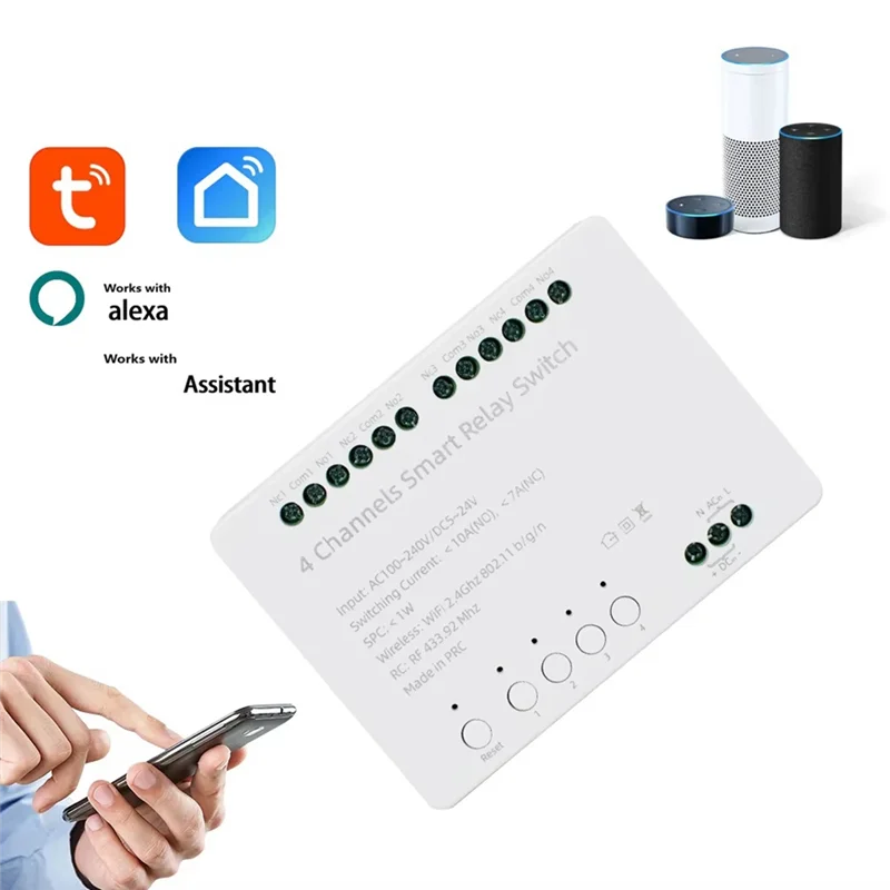 B04C-Controller Tuya Wifi 4 Channels Smart Switch Module AC 100-240V DC 5-24V 10A Relay Intelligent Automation Module