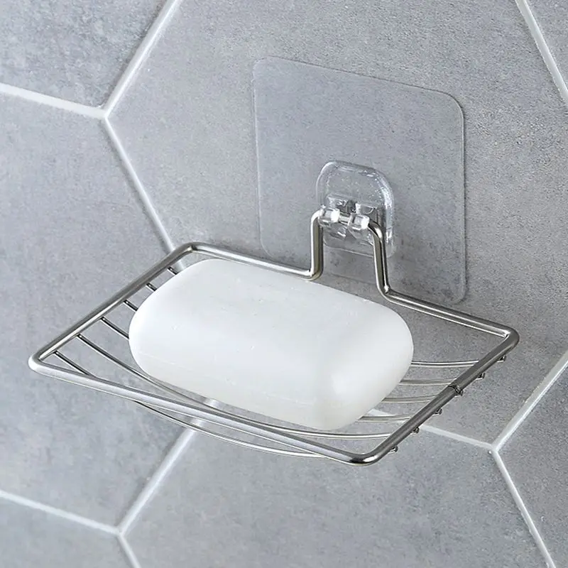 Silver Bathroom Vacuum Paste Soap Holder Cup Box Dish Soap Storage Saver Shower Tray Bathroom Accessories 비누 받침대