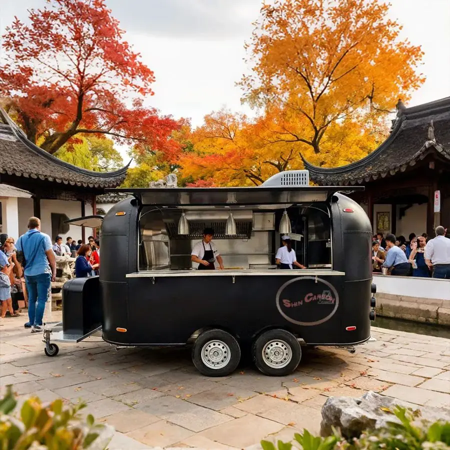 

Matte Black Outdoor Food Trailer with Dual-Wheel Structure for Stable Movement