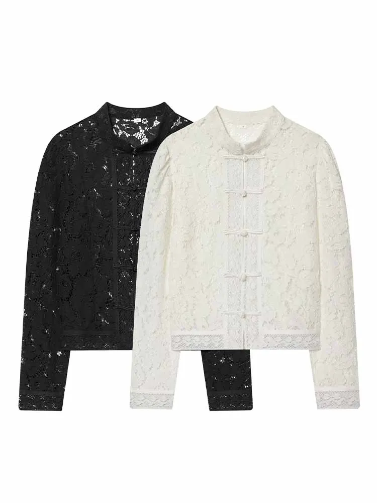 

HH New Woman Spring Fashion Versatile Long Sleeves Solid Color Stand Collar Lace Tighten the Waist Shirt Female Casual Tops