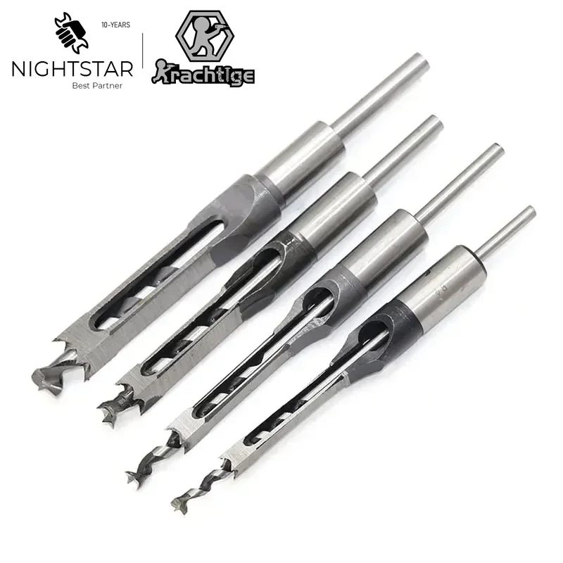 4Pcs Square Hole Mortiser Drill Bit Woodworking Twist Drill Kits Mortising Hole Drills DIY Woodworking Tools