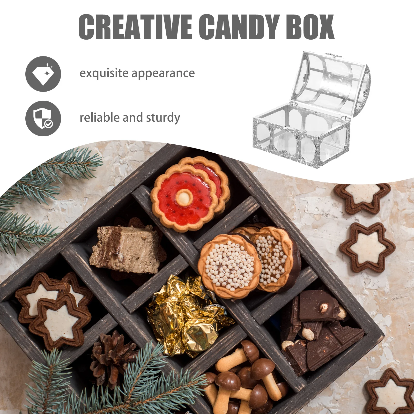 

10pcs Candy Box Treasure Chest Shape Silver Gift Treat Holder For Wedding Party Favors Diy Crafts Decorations Storage Container