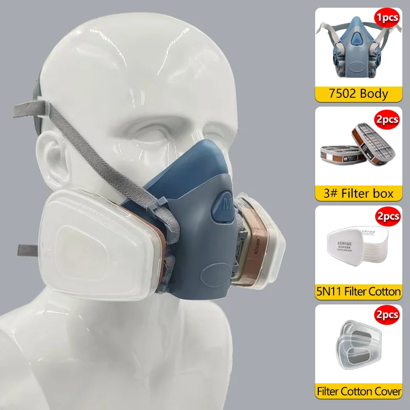 7502 Protective Mask, for Spraying & Grinding, Dust & Toxic Gas Protection, Equipped with 6001CN & 2097 Filters