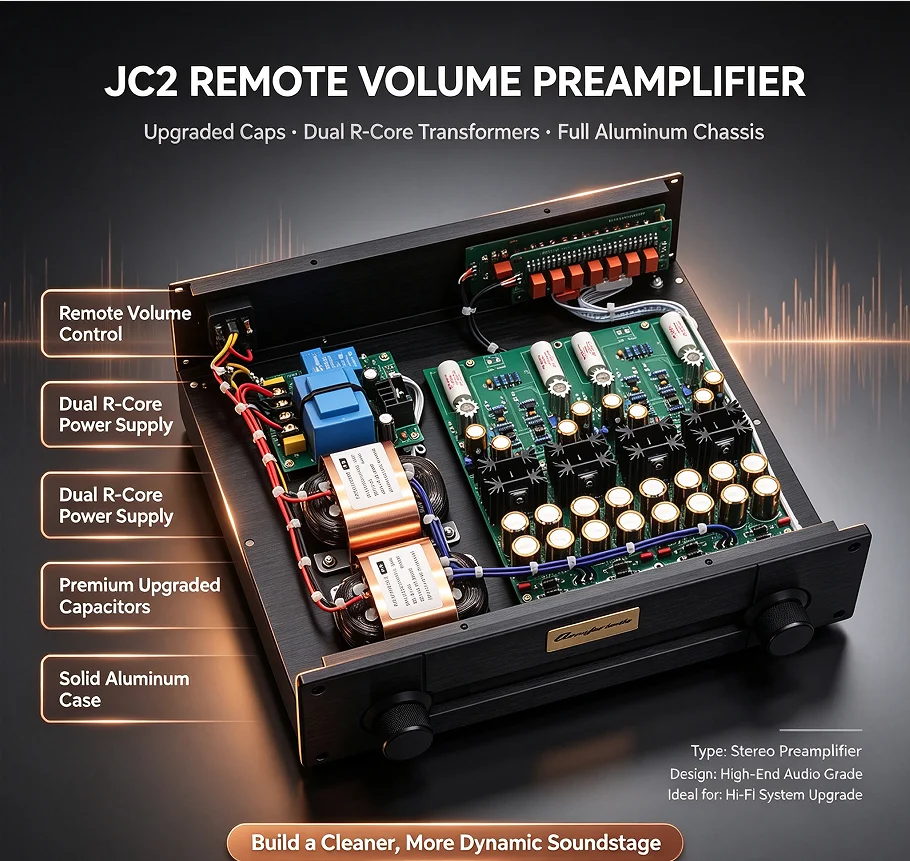 HiFi SENGTERBELLE Upgraded JC2 Stereo Audio Preamplifier Remote Relay Volume Preamp Base On Mark JC-2 Circuit