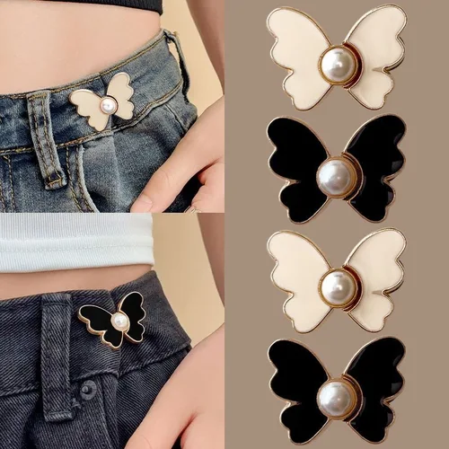 Botón de mariposa para pantalones vaqueros, Clips ajustables para pantalones, faldas, tensor de cintura, hebilla, botón a presión, ajustador, Pin para pantalones, botón retráctil
