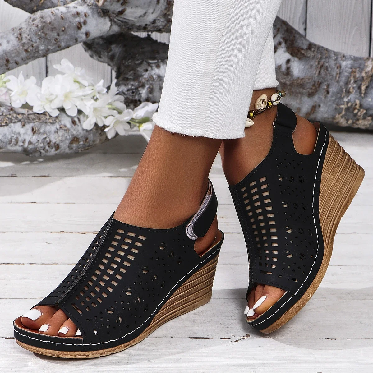 

Women Wedges Sandals New Summer Luxury Sandals Open Toe Stylish High Heels Shoes for Women Platform Hollow Out Casual Sandals