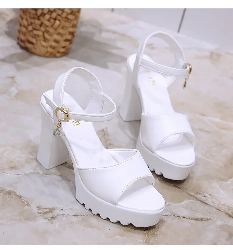 New Hot Top quality Sandals Women Fish Mouth Platform High Heels Wedge Sandals Buckle Slope  sandals summer black/white