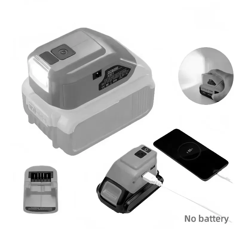 Portable For DeWalt 18V/20V Battery Adapter Converter with USB Type-C Output Port,Power Source Adapter with 140lm LED Work Light