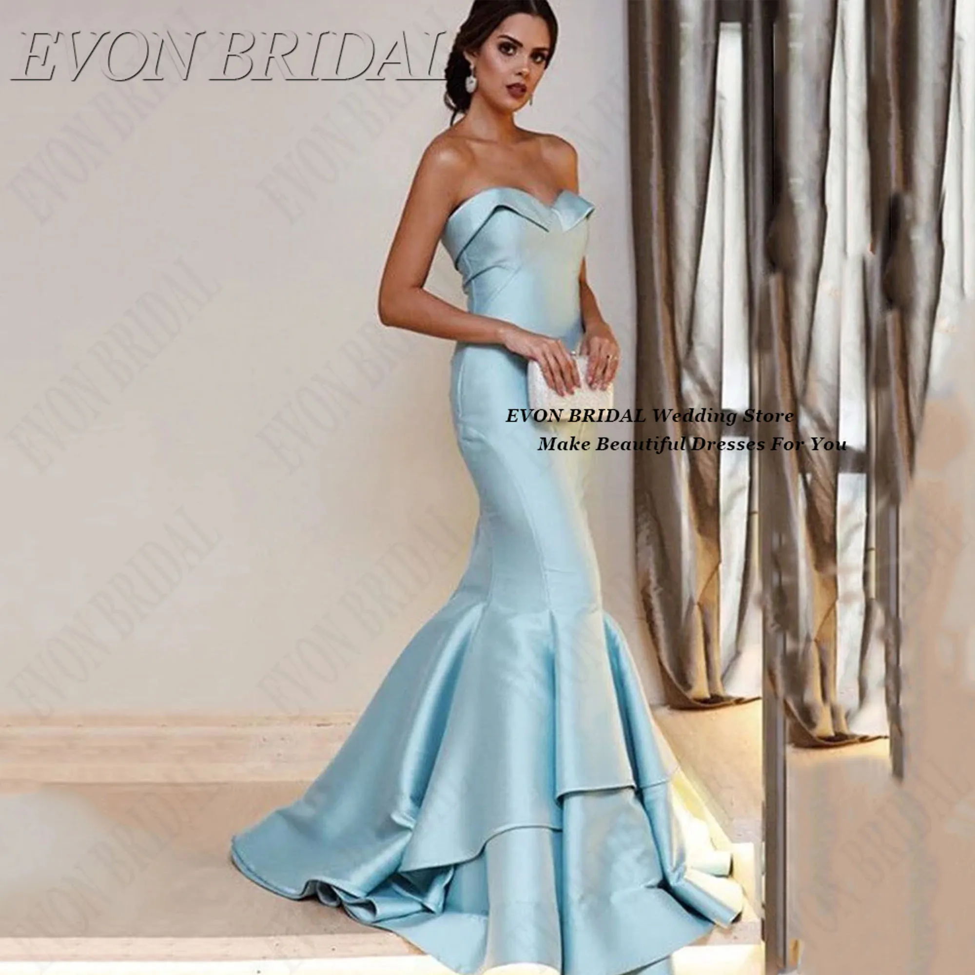 

EVON BRIDAL Sweetheart Woman Ceremony Dress Sky Blue Wedding Evening Gown Floor Length Party Dresses For Wedding Customized