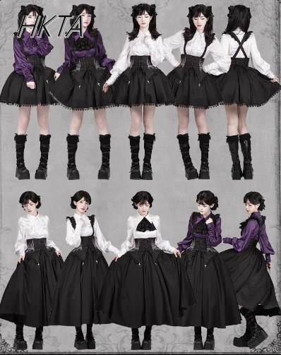 

Original Lolita Goth Y2k Top Shirt Summer New High Waist Slim Fit Strap Skirt Women Long Sleeve Chiffon Shirts Black Skirt Suit