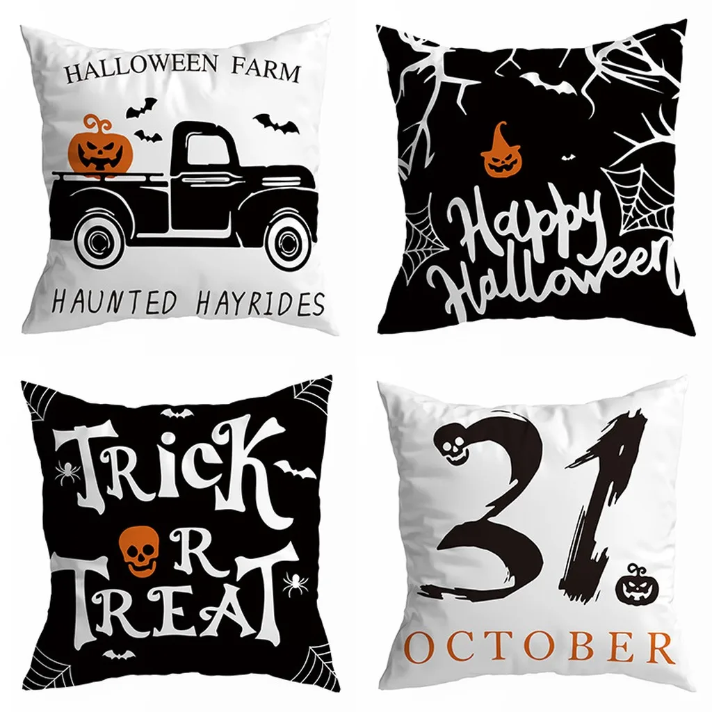 Halloween Throw Pillow Cases Peach Skin Spider Pumpkin Pillow Cover Spooky Holiday Decorative Cushion Cover Living Room Decor