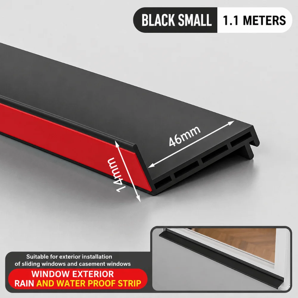 1.1m Length TPE Window Water Blocking Bar Self Adhesive Thick Window Rain Drip Edge Dustproof Soundproof Cold Resistant