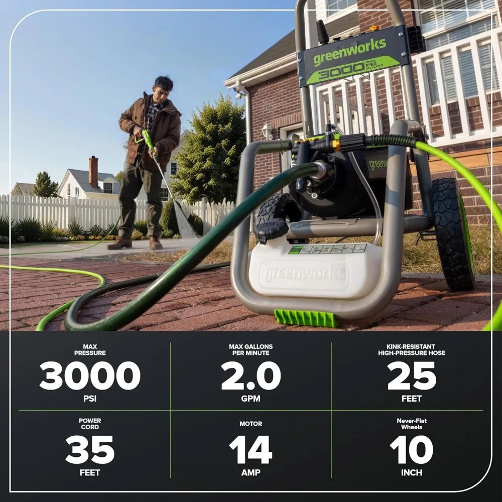 Lavadora de pressão sem fio Greenworks Pro de 3000 PSI com certificação CSA, 2,0 GPM máx./1,1 GPM, alças dobráveis, aço durável Co