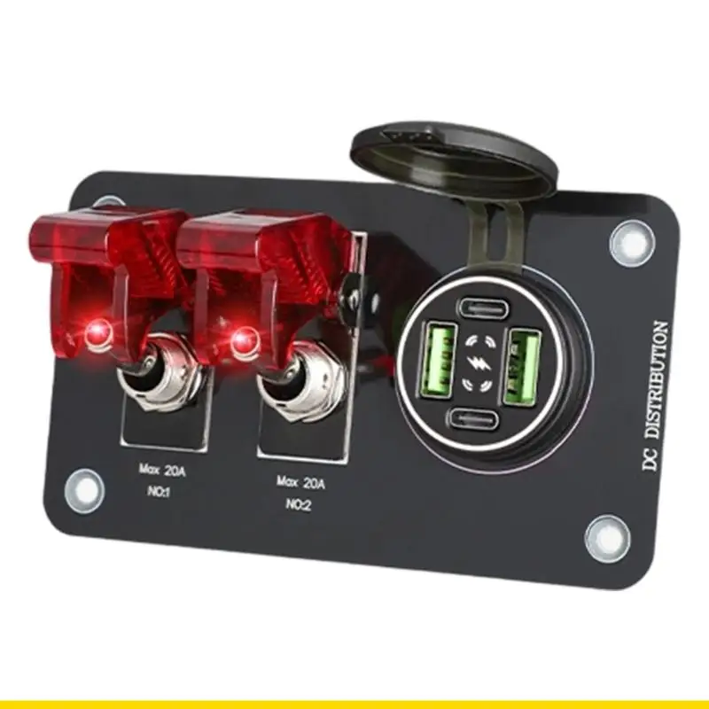 SZCH 132W 4 Port Car Chargers With LED Lighting And Toggle Switches For Phones Laptops PD3.0 QC3 0 Fast Charging