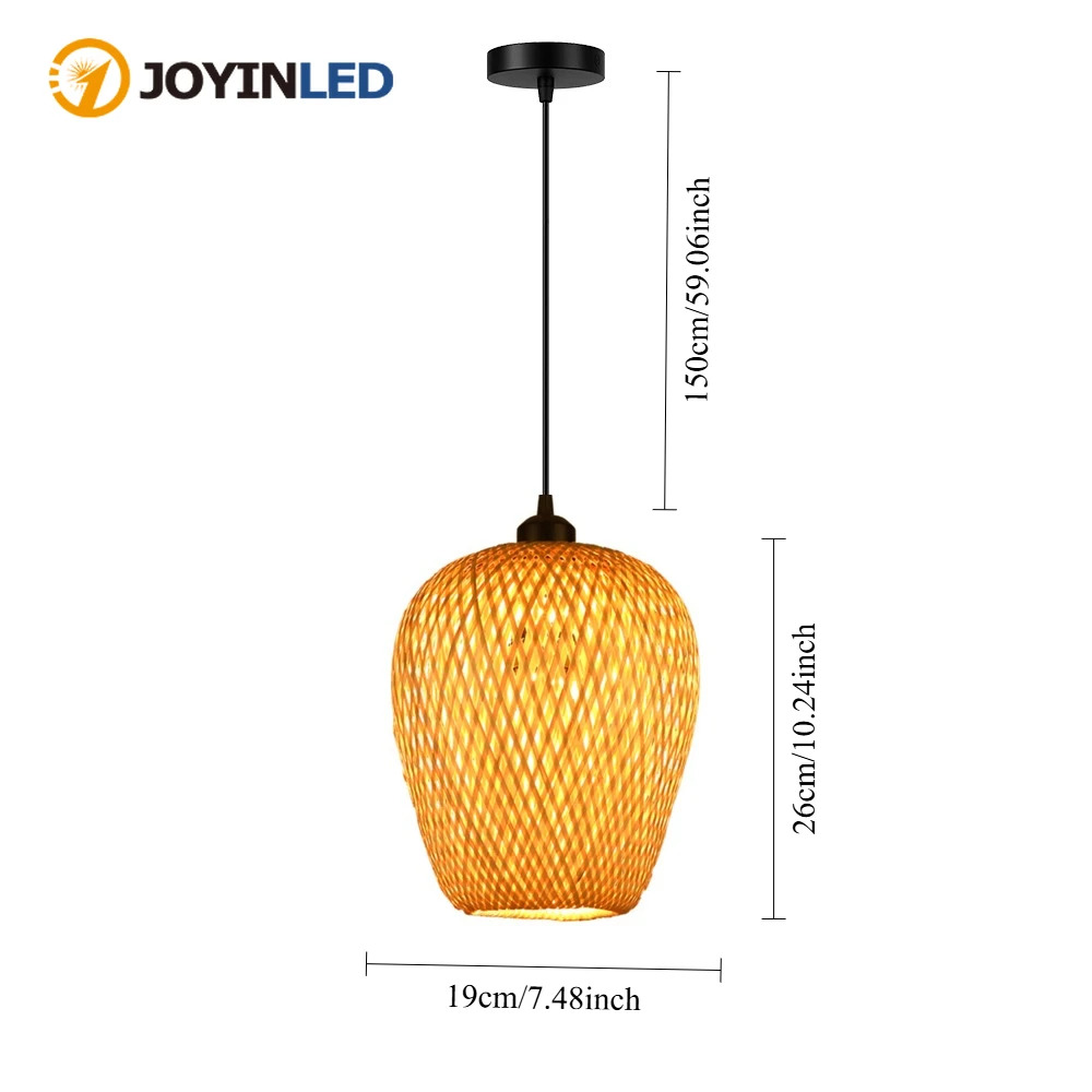joyinled竹製ハンギングランプペンダントシーリングライト籐製ラタンランプ手編み編み込み吊り下げ式ホームダイニングランプ