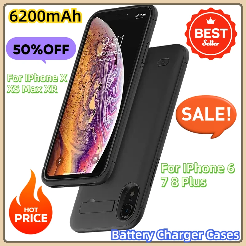 For IPhone X XS Max XR 2024 Power Bank Charging Case 6200mAh Ultra Thin Battery Charger Case for IPhone 6 7 8 Plus Battery Case