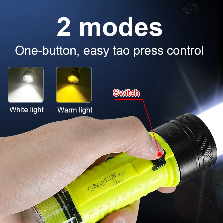 Super Bright 2*P100 Diving Flashlight Professional Built-in Battery Diving Torch Type C Charge IP8 Waterproof Led Diving Lights