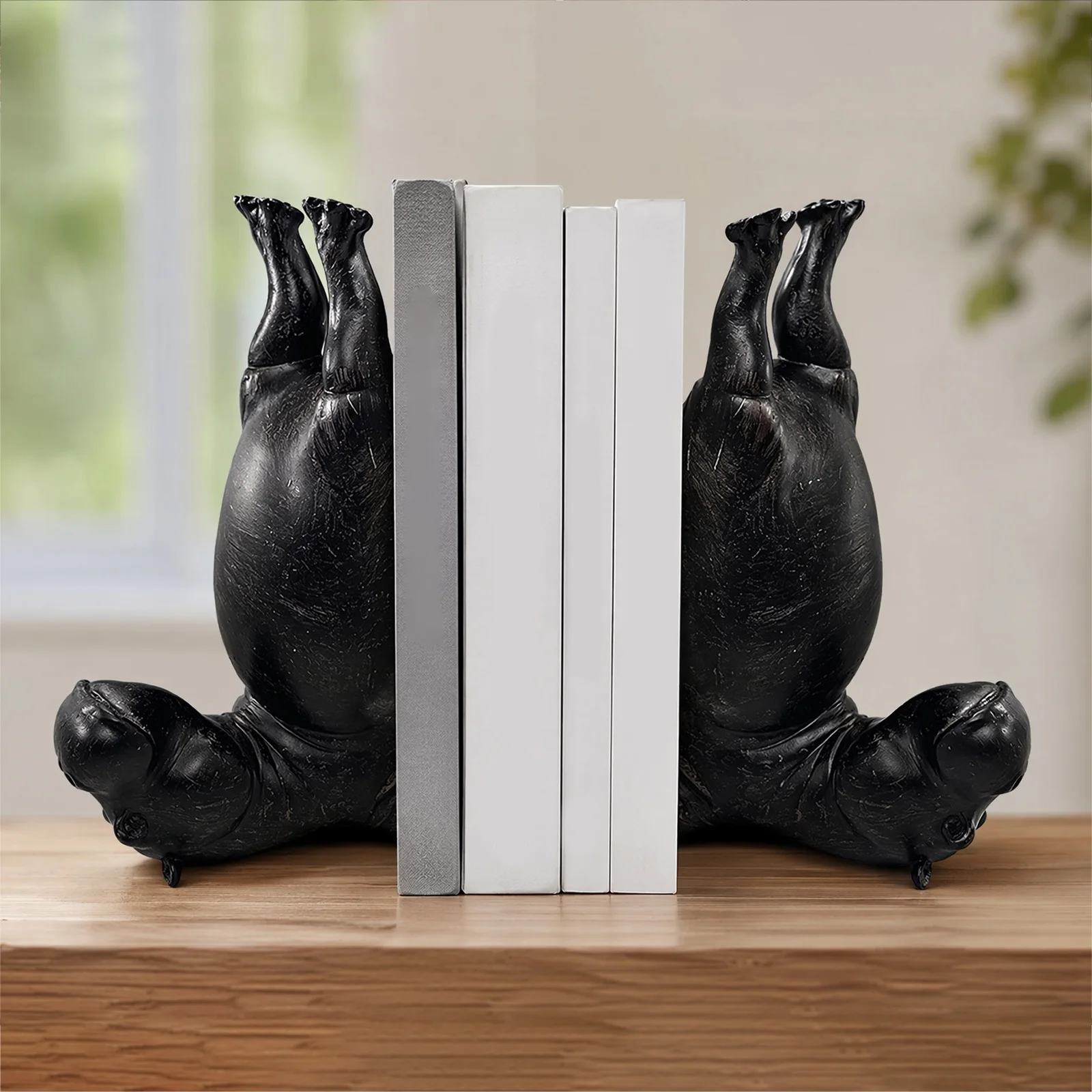 Resin Yoga Hippo Bookend Funny Acrobat Design 8.27-Inch Tall Support & Stable Build for Living Room Bookshelf Storage