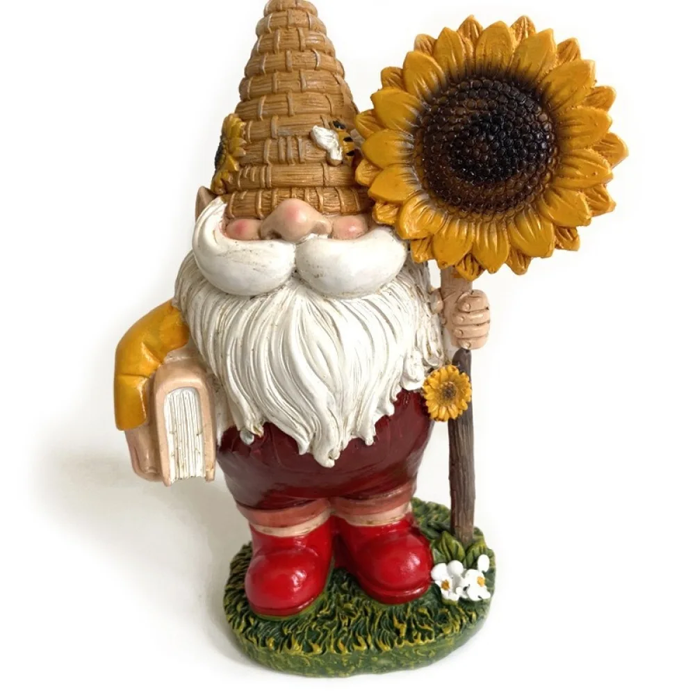 Decorative Resin Sunflower Dwarf Figurine Garden Bee Gnome Sculpture Ornament Fun Home Interior Decor For Shelves Tables