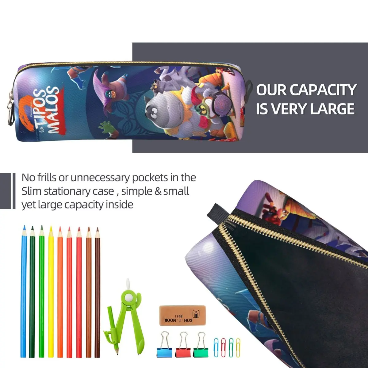 2025 فيلم The Bad Guys 2 مقلمة حقيبة أقلام للطلاب تخزين كبير اللوازم المدرسية مقلمة التجميل