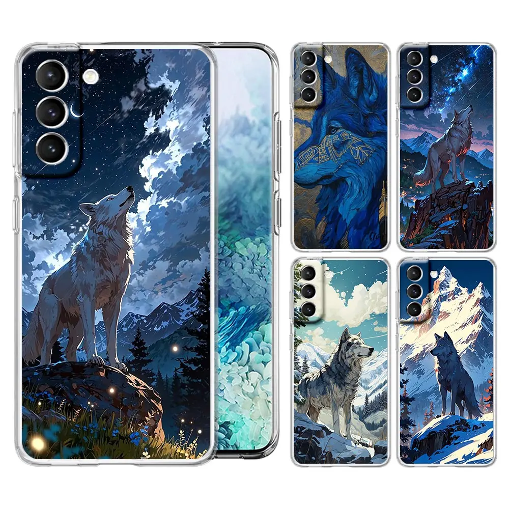 Cute wolf Art Clear Phone Case For Samsung Galaxy S26 S25 FE S24 + S23 S22 S21 Ultra S20 5G S10E Plus Cover