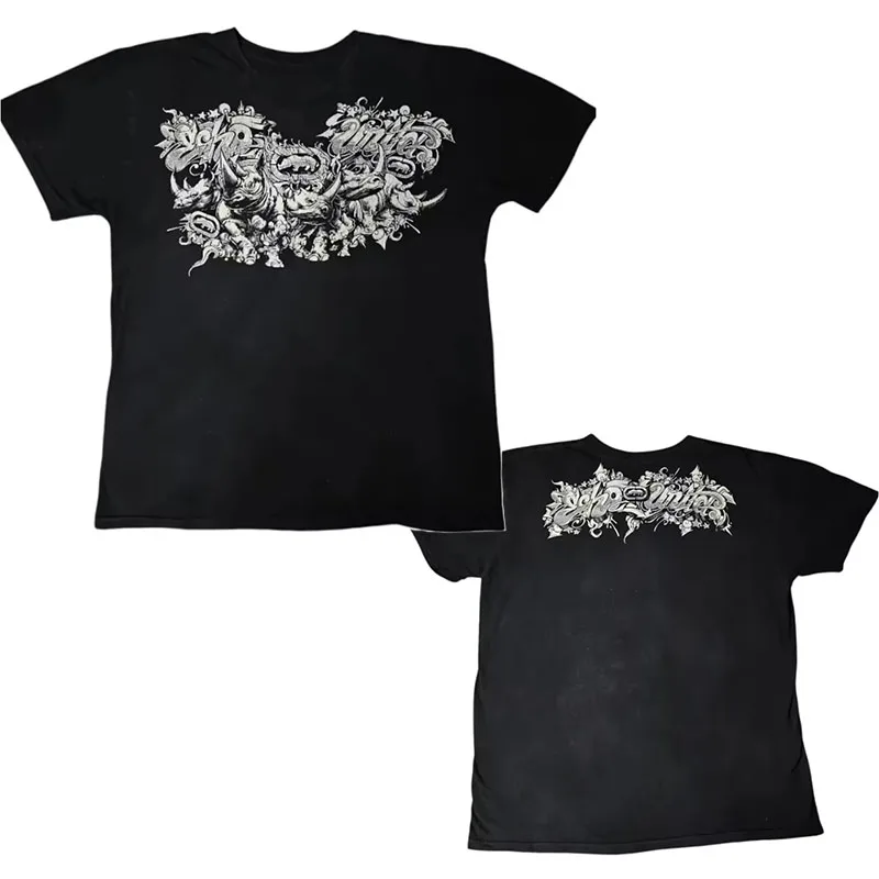 Y2k Round Neck Summer T-Shirt Short Sleeved Dark Punk Cartoon Pattern Printed Top Streetwear Fashion Outfit Oversize Clothes