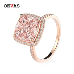 OEVAS Luxury 100% 925 Sterling Silver 10*10mm High Carbon Diamond Wedding Rings For Women Engagement Fine Jewelry Gifts
