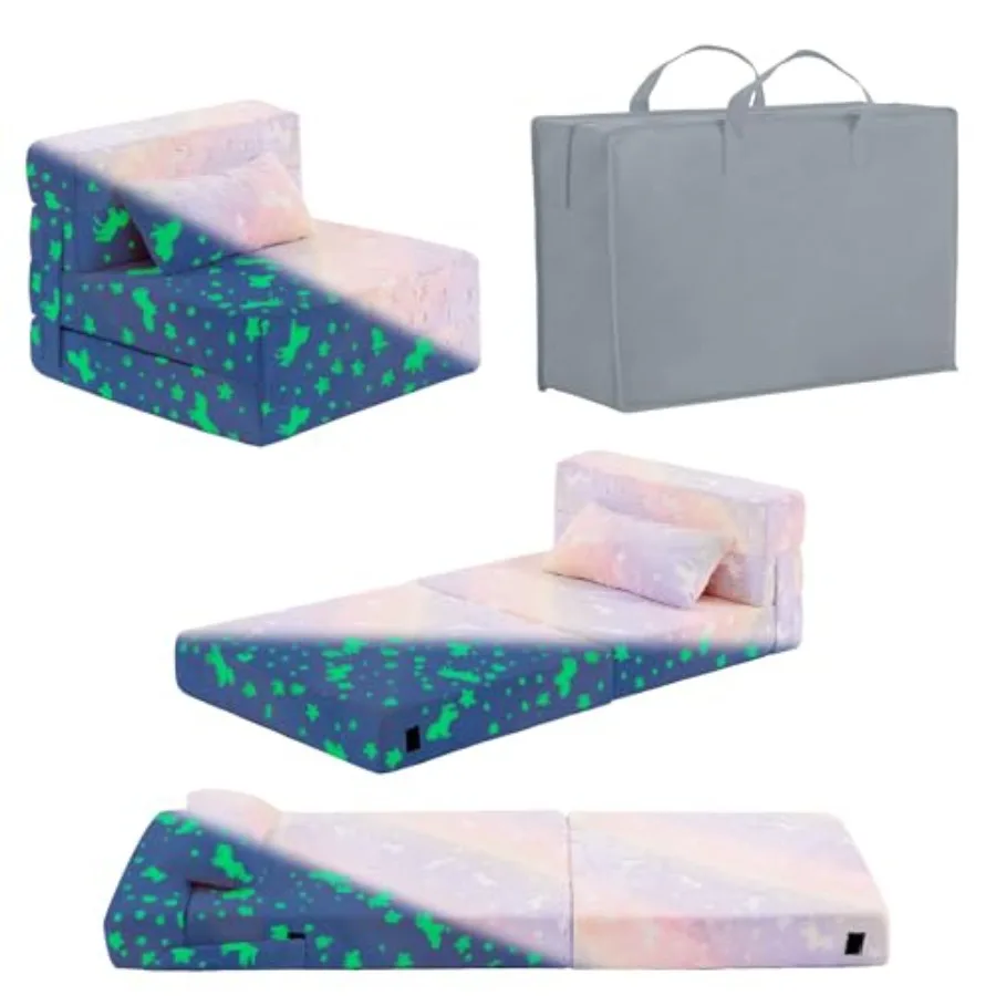 

Folding Sofa Bed Floor Mattress for with Pillow, Toddler Washable Folding Floor Nap Mat Futon, Child Foldable Sofa Chair with S