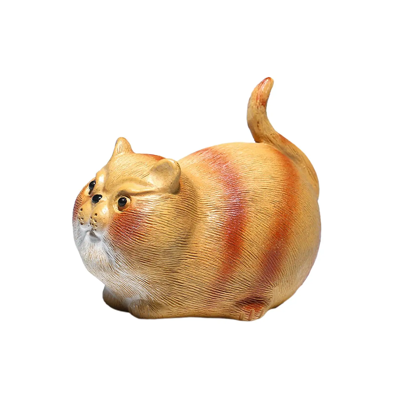 Chinese Tea Pet Cat Figurine Handcrafted Violet Clay Kung Fu Tea Ornament Decorative Teatable Accessory for Home Teahouse Desk