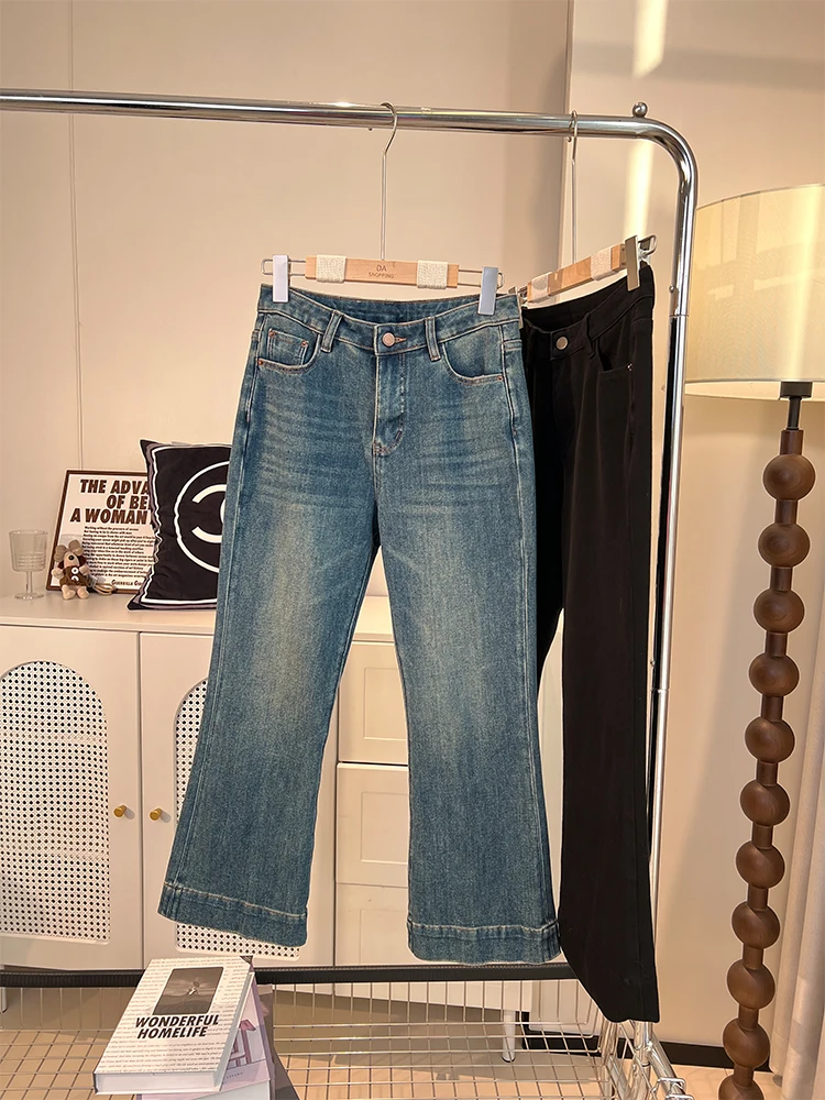 

High Waist Flared Jeans Women's Elastic Waist Slimming Cotton Stretch Denim Trousers Nine Points Long Pants Spring Autumn