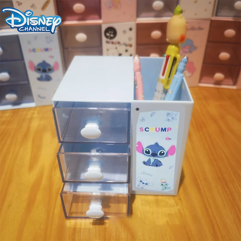 Disney Stitch Stationery Storage Box Cartoon Cute Pen Holder Multifunction Winnie The Pooh Drawer Storage Party Gift