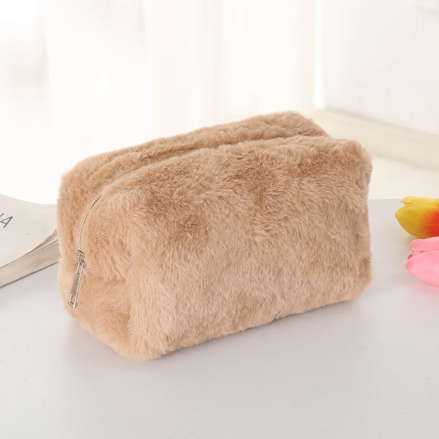 

New fluffy women's handbag macaron large capacity makeup bag daily outing change purse storage bag