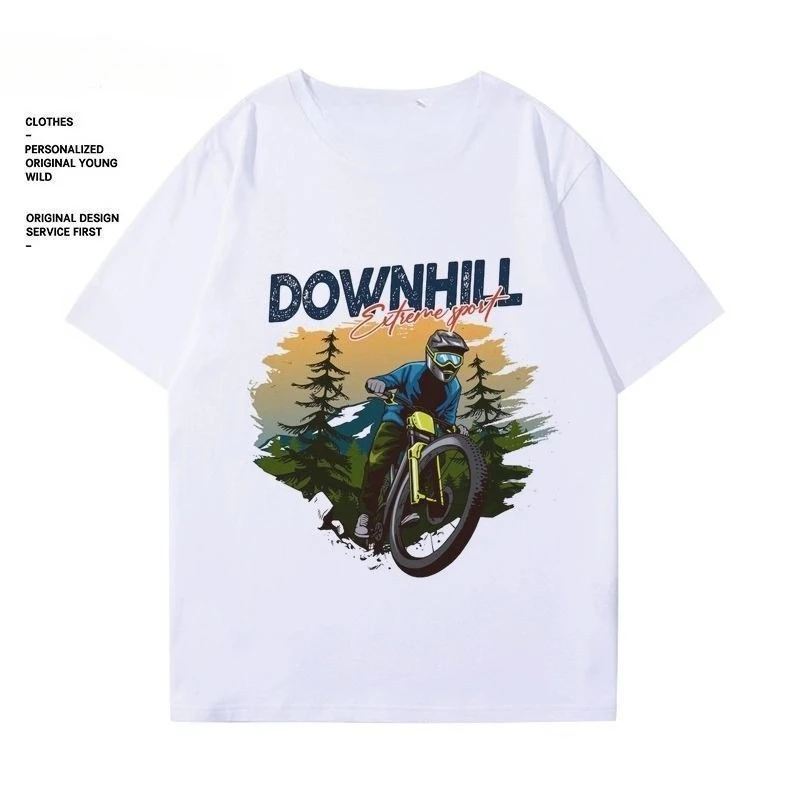 

Cycling Club Creative Mountain Bike Printed Pattern Loose Short Sleeve Cotton Summer T-Shirt