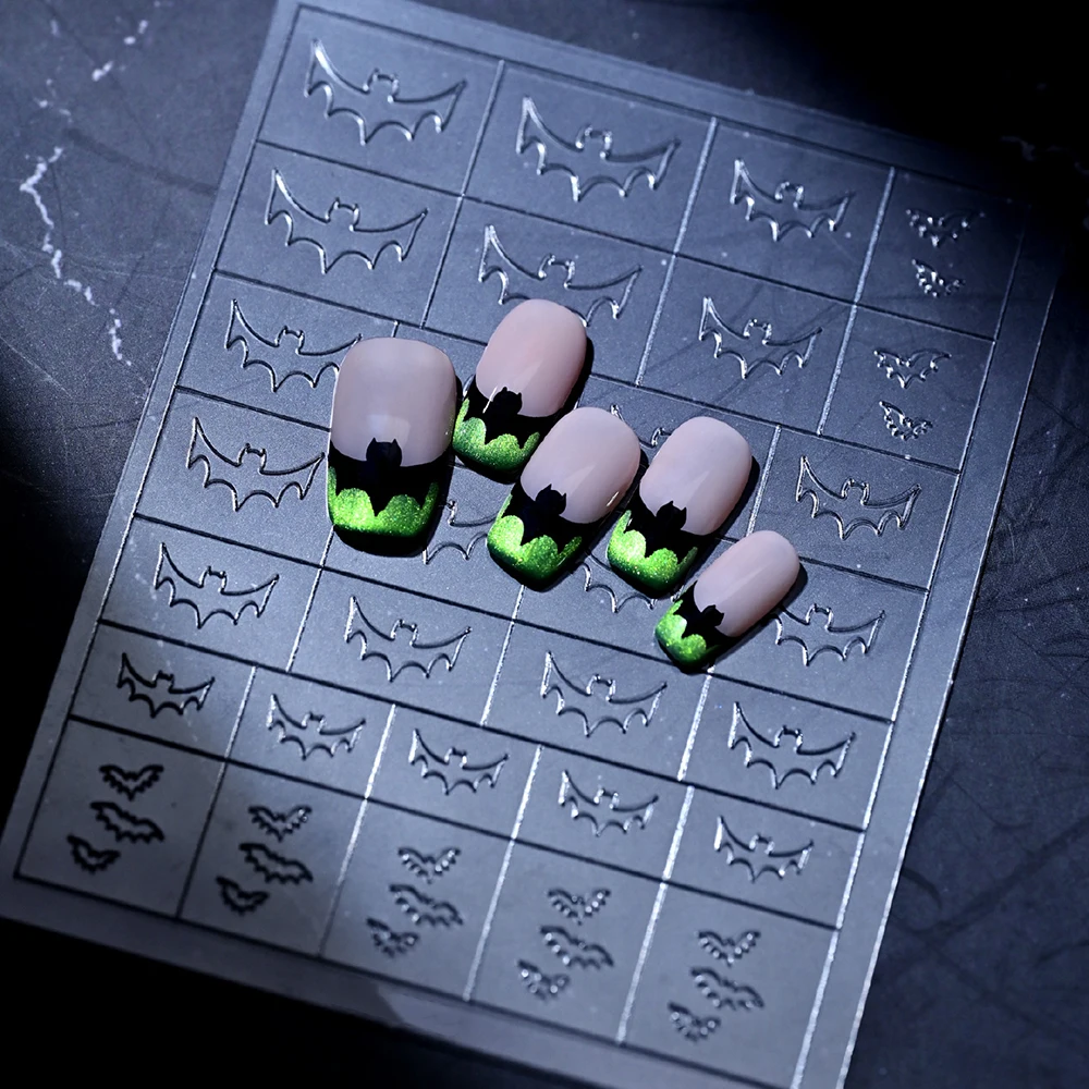 1 Stück Halloween Airbrush Nagelkunst Schablonen-Aufkleber 3D Klare Hohle Kürbis-Geister-Spinnennetz-Fledermaus-Muster Nagel-Vorlagen Aufkleber DIY Deko – Detail 5