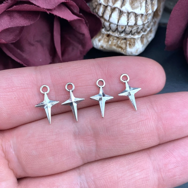 50pcs 14.5x9mm Charms Shining Stars Charms For Jewelry Making DIY Jewelry Findings Antique Silver Color Alloy Charms