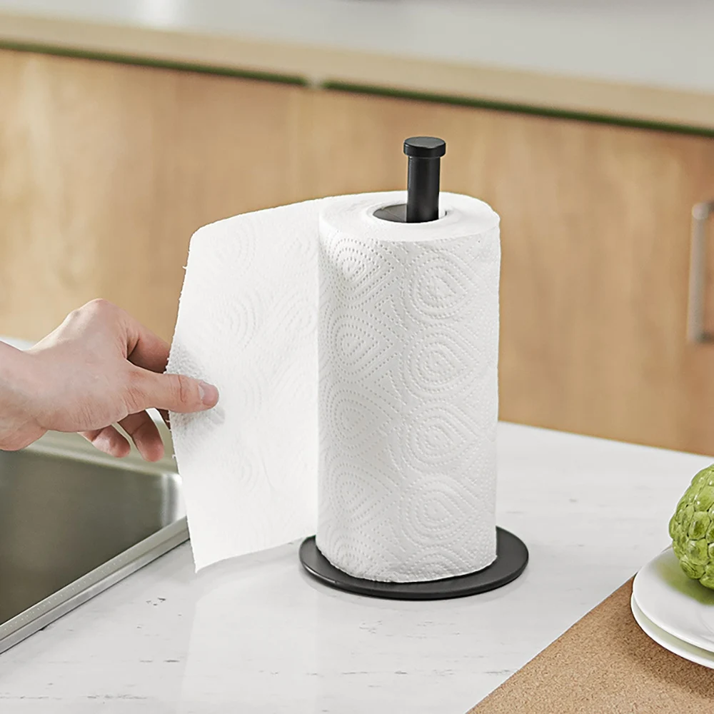 Desktop Roll Paper Holder Kitchen Vertical Paper Holder Stainless Steel Paper Towel Holder for Kitchen Countertop Black image 2