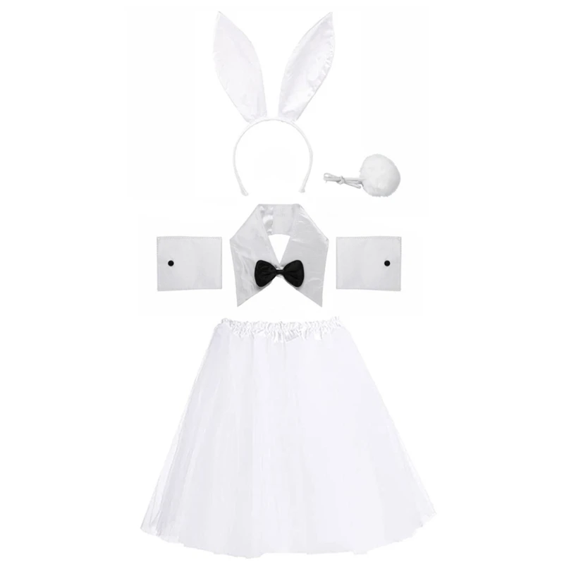 Ensemble de costumes de lapin de pâques, bandeau d'oreille de lapin, col de manchette, nœud papillon et queue de lapin, accessoires pour noël et Halloween  200000532